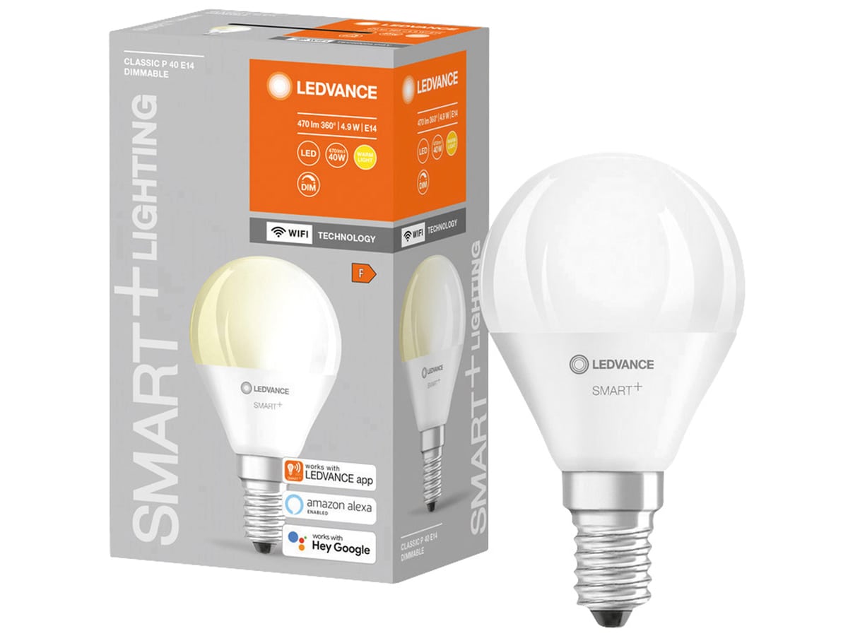 LEDVANCE LED-Lampe SMART+ WiFi Mini bulb, P46, E14, EEK: F, 4,9 W, 470 lm, 2700 K, Smart von LEDVANCE