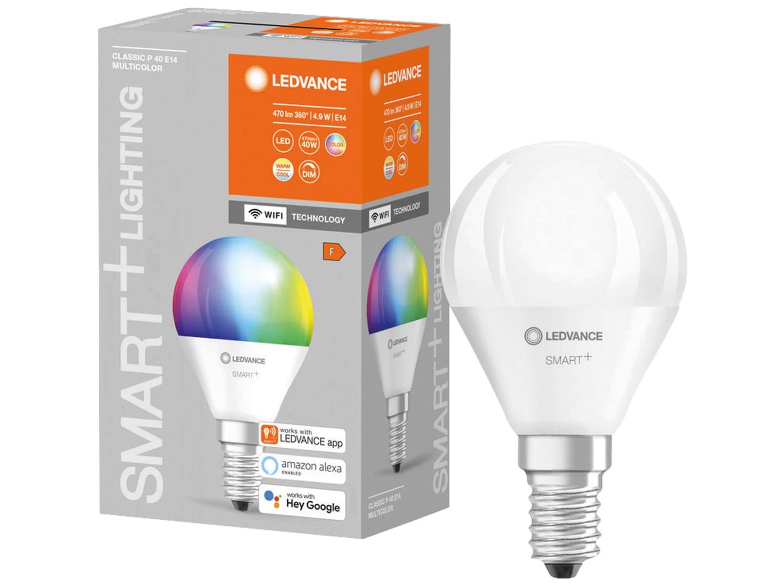 LEDVANCE LED-Lampe SMART+ WiFi Mini bulb, P46, E14, EEK: F, 4,9 W, 470 lm, 2700…6500 K, RGBW, Smart von LEDVANCE