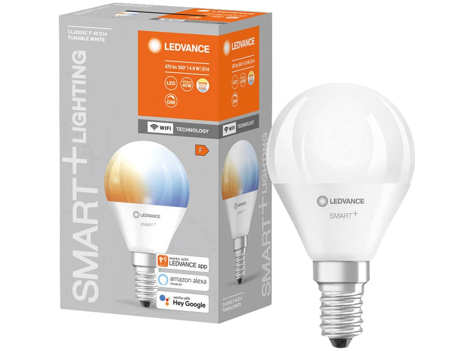 LEDVANCE LED-Lampe SMART+ WiFi Mini bulb, P46, E14, EEK: F, 4,9 W, 470 lm, 2700…6500 K, Smart von LEDVANCE