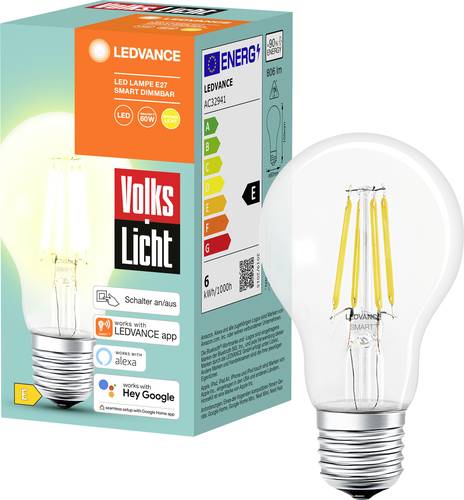 LEDVANCE SMART+ EEK: E (A - G) AC32941 - SMART+ BT FILAMENT CLASSIC DIMMABLE CLA60 E27 6W Warmweiß von LEDVANCE