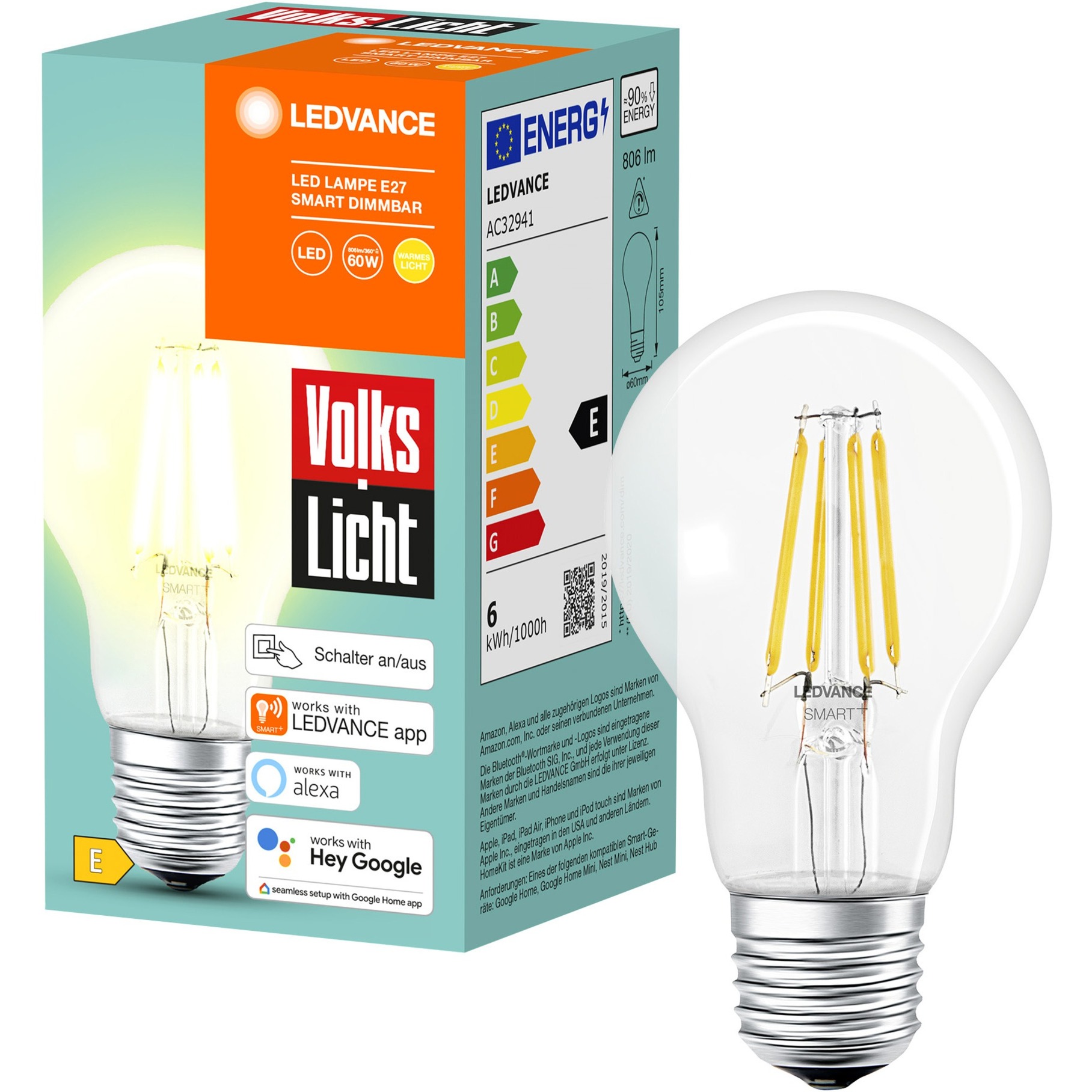 SMART+ BT CLA60 60 6 W/2500K E27, LED-Lampe SMART+ BT CLA60 60 6 W/2500K E27, LED-Lampe von LEDVANCE
