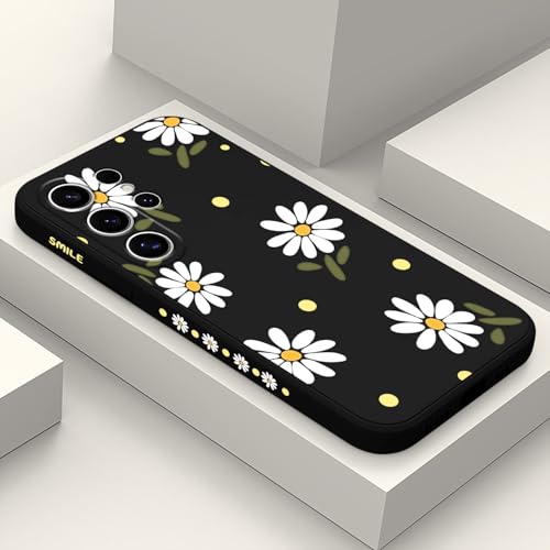 LEECG für Samsung Galaxy S25 Ultra Hülle, Schlanke Weiche rutschfeste Silikon für Samsung S25 Ultra Handyhülle 6,9 Zoll, Gänseblümchen Schwarz von LEECG