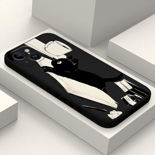 LEECG Schutzhülle für iPhone 15 Plus, kratzfest, weiches Mikrofaserfutter, weich, stoßfest, schmale Passform, Blumenmuster, für iPhone 15 Plus, 17 cm (6,7 Zoll), Katzenschwarz von LEECG