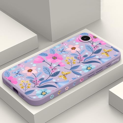 LEECG Schutzhülle für iPhone 16E, kreatives Muster, weich, dünn, kratzfest, für iPhone 16E 2025, 15,5 cm (6,1 Zoll), Blumenviolett von LEECG