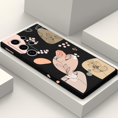 LEECG für Samsung S24 Ultra Hülle, für Galaxy S24 Ultra Handyhülle Blume Muster Design Drop Schutz Weiche Ultradünne Kratzer Resistent Mikrofaser Innenfutter S24 Ultra Cover-Morandi Schwarz von LEECG