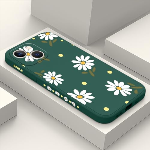 LEECG für iPhone 13 Mini Hülle Blumenmuster Weiches Mikrofaser Futter Schlankes Flüssigsilikon für iPhone 13 Mini Handyhülle 5,4 Zoll-Gänseblümchen Grün von LEECG