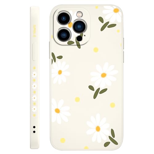 LEECG für iPhone 13 Pro Hülle Blumenmuster Weiches Mikrofaser Futter Schlankes Flüssigsilikon für iPhone 13 Pro Handyhülle 6,1 Zoll-Gänseblümchen Weiß von LEECG