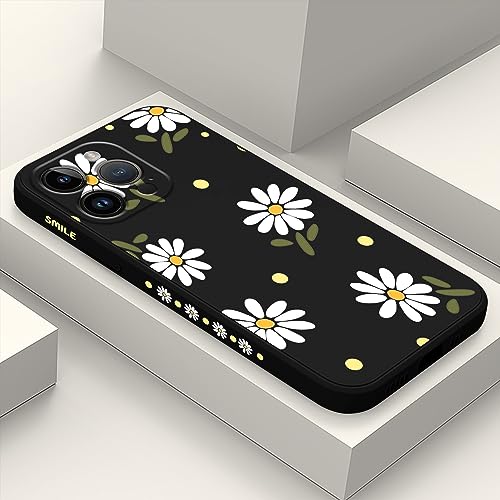 LEECG für iPhone 15 Pro Max Hülle Kreative Muster für iPhone 15 Pro Max Handyhülle Mikrofaser Weiche Flüssigem Silikon Cover-Gänseblümchen Schwarz von LEECG