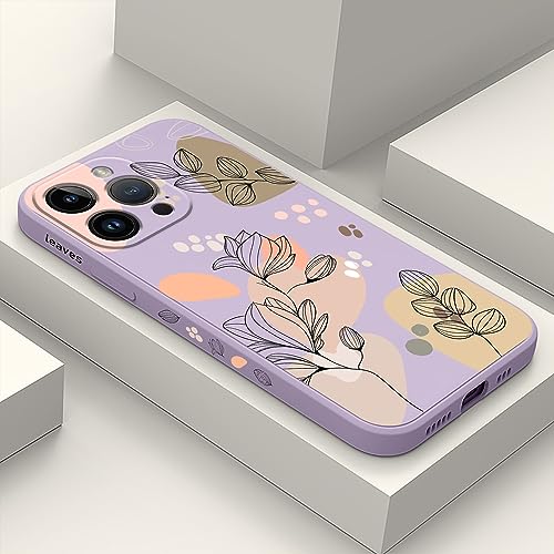 LEECG für iPhone 15 Pro Max Hülle, Morandi Blume Muster Design für iPhone 15 Pro Max Handyhülle mit Mikrofaser weiche flüssigem Silikon für iPhone 15 Pro Max Schutzhülle-Hellviolett 2 von LEECG