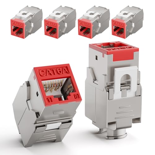 LEENUE 6 Stück RJ45 Keystone Jack Cat6A, Vergoldet Keystone Modul for CAT6A CAT6 POE Verlegekabel, RJ45 Stecker, Patchkabel Netzwerkkabel und Ethernet Patch Pane, Netzwerkdose, 10 Gbit/s/500MHZ, Rot LEENUE 6 Stück RJ45 Keystone Jack Cat6A, Vergoldet Keystone Modul for CAT6A CAT6 POE Verlegekabel, RJ45 Stecker, Patchkabel Netzwerkkabel und Ethernet Patch Pane, Netzwerkdose, 10 Gbit/s/500MHZ, Rot von LEENUE