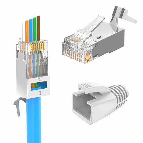 LEENUE RJ45 Stecker CAT 7 Pass Through, Netzwerkstecker CAT7 CAT6A für Verlegekabel, Lan Stecker mit Knickschutz Geschirmte, 30 Stück Grau von LEENUE