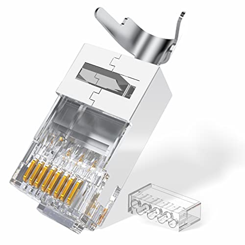 LEENUE 20 Stück RJ45 Stecker CAT 7, 50μ vergoldet Netzwerkstecker CAT7 CAT6A, 10Gbps, lan stecker POE für Verlegekabel Geschirmt mit Einfädelhilfe 8P8C von LEENUE