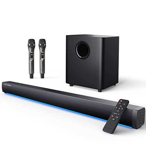 LEFANDI Soundbar Mit Subwoofer für TV Geräte, Bluetooth Lautsprecher PC Soundbar 2.1 Kanal Surround Sound mit Drahtlosem Mikrofon, Heimkino Soundsystem mit AUX,HDMI ARC, Koaxial, USB, Optischer von LEFANDI