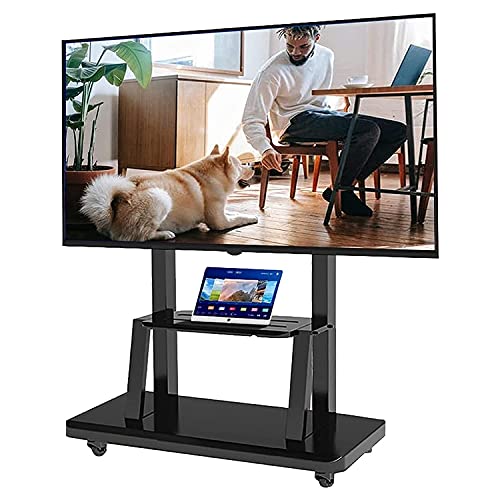 TV Standfuss, Mobiler TV-Ständer für 65/60/55/50/43/42/40/35/32 Zoll Fernseher, Tisch-TV-Ständer, robuster, schwarzer Universal-TV-Rollwagen mit Rollen und Stauraum, Büro/Schule, bis zu 105 kg von LEFEDA