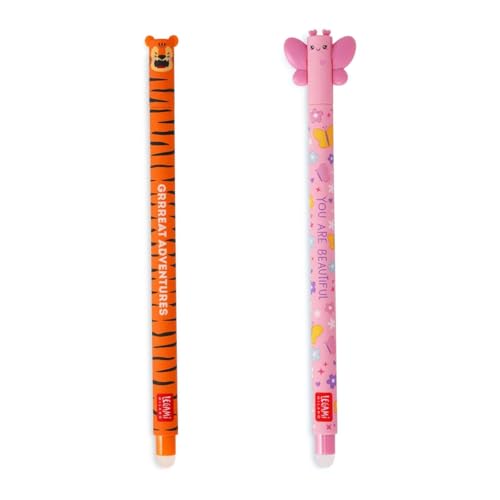 LEGAMI - 2er Set Gel-Radierstifte, Stifte mit radierbarer Tinte, Tiger und Schmetterling Radierbar ohne Blatt zu verbrauchen, 0,7 mm Spitze LEGAMI - 2er Set Gel-Radierstifte, Stifte mit radierbarer Tinte, Tiger und Schmetterling Radierbar ohne Blatt zu verbrauchen, 0,7 mm Spitze von LEGAMI