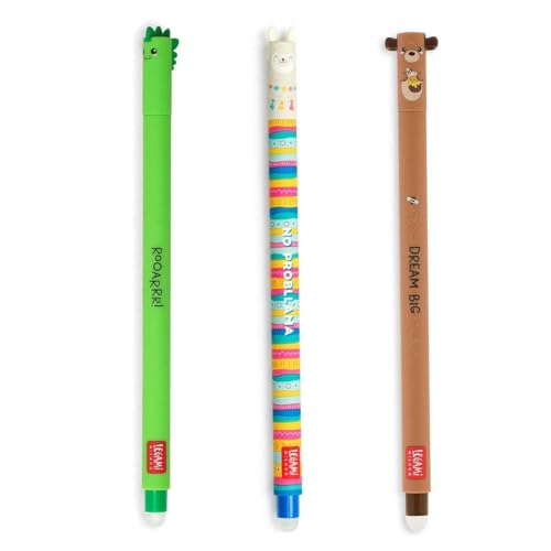 LEGAMI - 3er Set Gel-Radierstifte, Teddy, Dino und Lama Radierbar ohne Blatt zu verbrauchen, 0,7 mm Spitze von LEGAMI