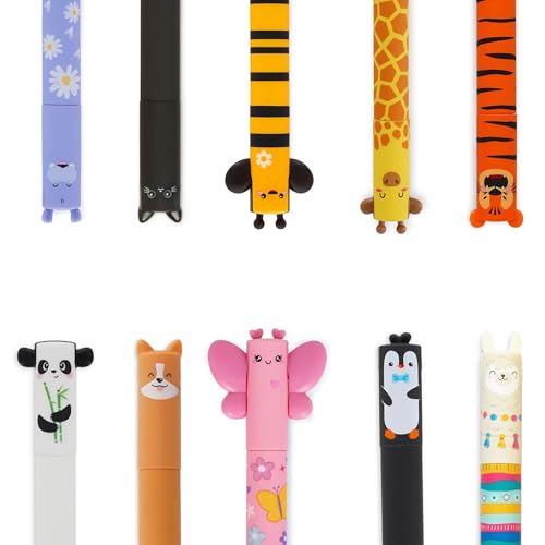 LEGAMI Stifte Set [10 Stck.], radierbare Gelstifte mit Motiven Schmetterling, Tiger, Hippo, Lama, Corgi,Giraffe und viele mehr (10er Set) von LEGAMI