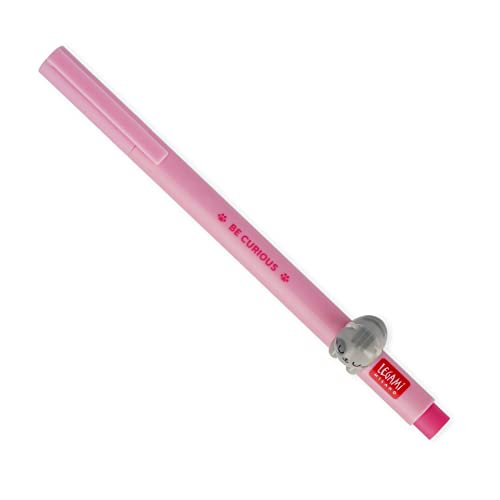 Legami - Gelschreiber mit dekorativem Tier, verhindert Abrollen, rosa Tinte, herausnehmbares und rekombinierbares Tier, Spitze 0,5 mm, Kitty Thema, 1 Stück (1 Stück) von LEGAMI