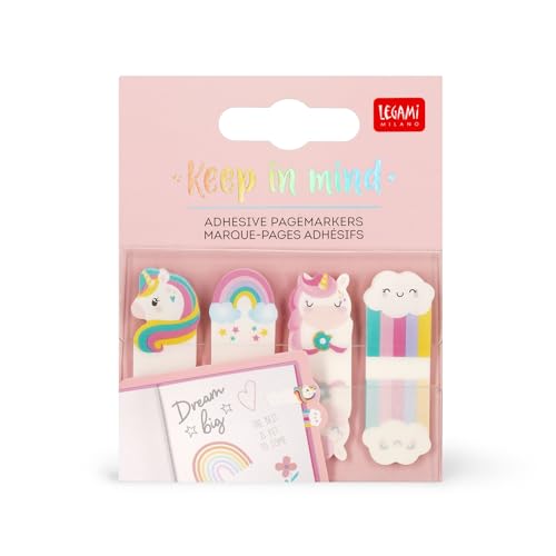 Legami - Keep in Mind Seitenmarker, 80 Seitenmarker Aufkleber (20 x 4), beschreibbare und abnehmbare Aufkleber, Einhorn-Motiv, 7 x 5,5 cm von LEGAMI