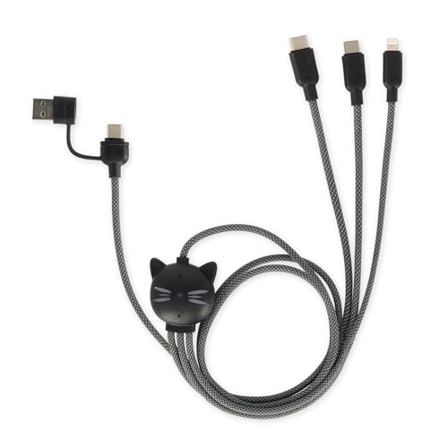 Legami - Three Hugs 3-in-1 Lade- und Synchronisationskabel, Kitty-Motiv, 5 Anschlüsse, mit Typ-C-USB Adapter, Schnellladung bis zu 60 W/3A, Länge 120 cm von LEGAMI