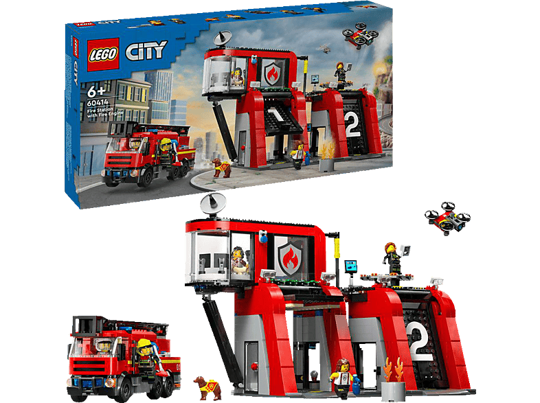 LEGO City 60414 Feuerwehrstation mit Drehleiterfahrzeug Bausatz, Mehrfarbig von LEGO