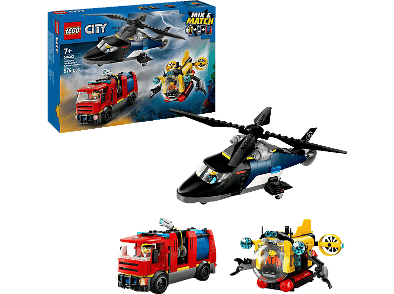 LEGO City 60462 Kombinationsset mit Hubschrauber, Löschauto und U-Boot Bausatz, Mehrfarbig von LEGO