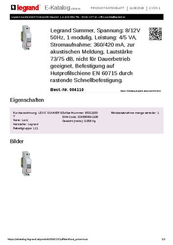 Legrand 004110 Summer Kunststoff Stein-Grau 0.42A 12V 1St. von LEGRAND