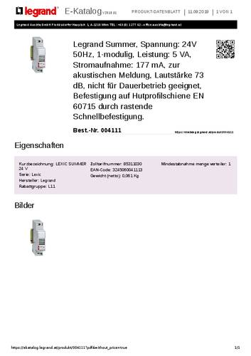 Legrand 004111 Summer Kunststoff Grau 0.215A 24V 1St. Legrand 004111 Summer Kunststoff Grau 0.215A 24V 1St. von LEGRAND