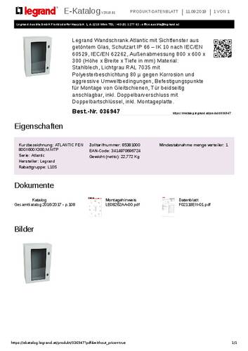 Legrand 036947 Wandschrank 600 x 800 x 300 Stahl Lichtgrau 1St. Legrand 036947 Wandschrank 600 x 800 x 300 Stahl Lichtgrau 1St. von LEGRAND