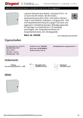 Legrand 036968 Wandschrank 800 x 800 x 300 Stahl Lichtgrau 1St. Legrand 036968 Wandschrank 800 x 800 x 300 Stahl Lichtgrau 1St. von LEGRAND