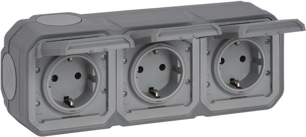Legrand Plexo NEW APWG 069743L Schuko-Steckdose 3fach IP44 Grau 5 (069743L) von LEGRAND