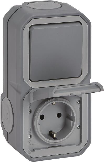 Legrand Plexo NEW APWG Kombi 069746L IP44 grau Wechsel + Schukosteckdose 5 (069746L) von LEGRAND