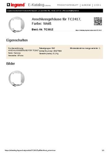 Legrand TC301Z Anschlussgehäuse Weiß Legrand TC301Z Anschlussgehäuse Weiß von LEGRAND