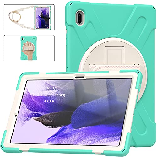 LEHEE Hülle für Galaxy Tab S7 FE, Drehbarer Handschlaufe 360-Grad-Ständer und Schulter Schutz Hülle für Samsung Galaxy Tab S7 FE T730/T736B 12.4", Grün von LEHEE