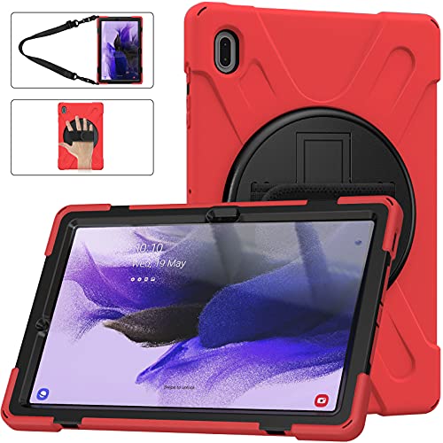 LEHEE Hülle für Galaxy Tab S7 FE, Drehbarer Handschlaufe 360-Grad-Ständer und Schulter Schutz Hülle für Samsung Galaxy Tab S7 FE T730/T736B 12.4", Rot von LEHEE