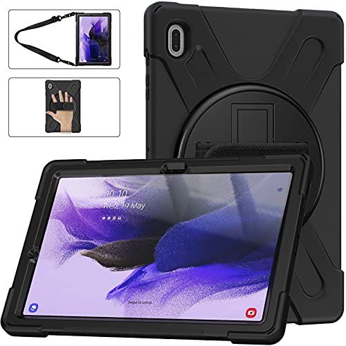 LEHEE Hülle für Galaxy Tab S7 FE, Drehbarer Handschlaufe 360-Grad-Ständer und Schulter Schutz Hülle für Samsung Galaxy Tab S7 FE T730/T736B 12.4", Schwarz von LEHEE