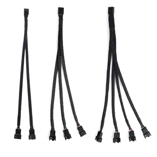 LEIBOCHAO PWM Fan Splitter 4 Pin, 3 Pcs PWM 4 Pin Lüfter Splitter Adapterkabel, Lüfter Splitter Kabel mit Hülsen, Netzkabelverlängerung, 1 auf 2/3/4 Konverter für Computer, 27 cm von LEIBOCHAO