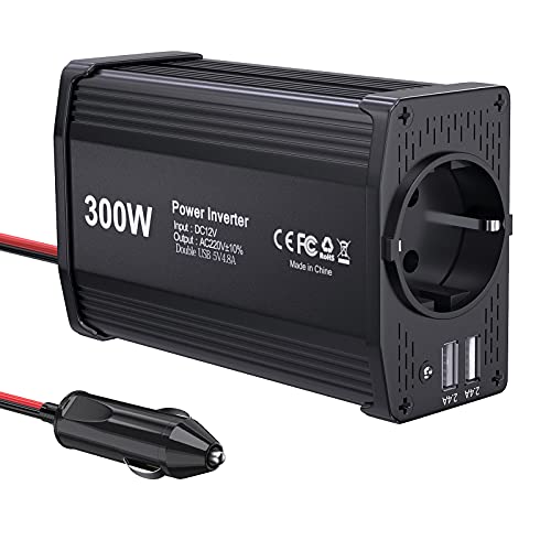 300W KFZ Wechselrichter LEICESTERCN Spannungswandler 12v 230v Stromwandler 12 auf 230 Inverter mit EU Steckdose 2 USB Anschlüsse KFZ Zigarettenanzünder Stecker von LEICESTERCN