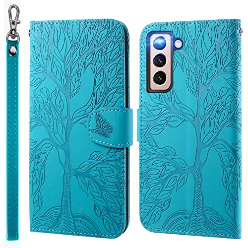 LEINOTWANCH Handyhülle für Samsung Galaxy S21 5G Wallet Flip Case Leder Handytasche,Magnetic Closure,Kartenfächer,Aufstellfunktion,schützend und geprägt mit Lebensbaum Muster-Blau LEINOTWANCH Handyhülle für Samsung Galaxy S21 5G Wallet Flip Case Leder Handytasche,Magnetic Closure,Kartenfächer,Aufstellfunktion,schützend und geprägt mit Lebensbaum Muster-Blau von LEINOTWANCH