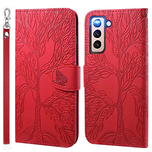 LEINOTWANCH Handyhülle für Samsung Galaxy S21 5G Wallet Flip Case Leder Handytasche,Magnetic Closure,Kartenfächer,Aufstellfunktion,schützend und geprägt mit Lebensbaum Muster-Rot LEINOTWANCH Handyhülle für Samsung Galaxy S21 5G Wallet Flip Case Leder Handytasche,Magnetic Closure,Kartenfächer,Aufstellfunktion,schützend und geprägt mit Lebensbaum Muster-Rot von LEINOTWANCH