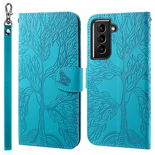 LEINOTWANCH Handyhülle für Samsung Galaxy S22 5G Wallet Flip Case Leder Handytasche,Magnetic Closure,Kartenfächer,Aufstellfunktion,schützend und geprägt mit Lebensbaum Muster-Blau LEINOTWANCH Handyhülle für Samsung Galaxy S22 5G Wallet Flip Case Leder Handytasche,Magnetic Closure,Kartenfächer,Aufstellfunktion,schützend und geprägt mit Lebensbaum Muster-Blau von LEINOTWANCH