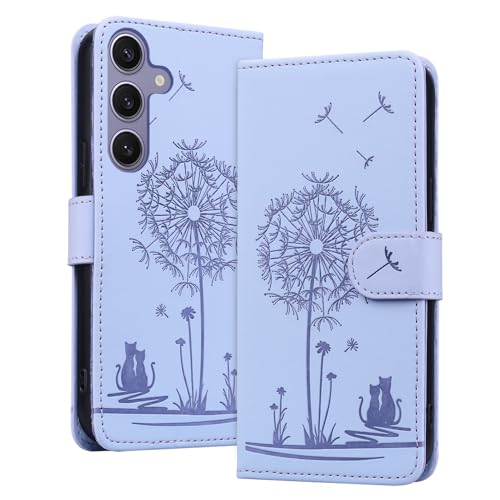 LEINOTWANCH Handyhülle für Samsung Galaxy S24 Plus/S25 Plus (6.7 Zoll) Klappbar,Katze Leder Magnetic Closure Etui Standfunktion Klapphülle,Kartenfächer Wallet Lanyard Schutzhülle,Lila von LEINOTWANCH