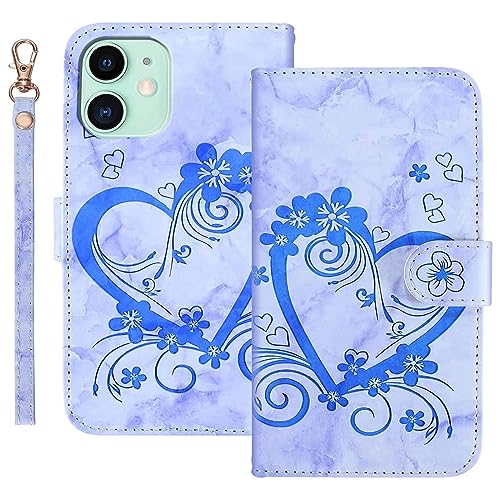 LEINOTWANCH Handyhülle für iPhone 11/iPhone 11 Pro Hülle Liebe/Kirschblüten Leder Magnetic Closure Etui Klapphülle Wallet Handytasche Anti-Diebstahl Flip Cover Handyhülle,Blau von LEINOTWANCH