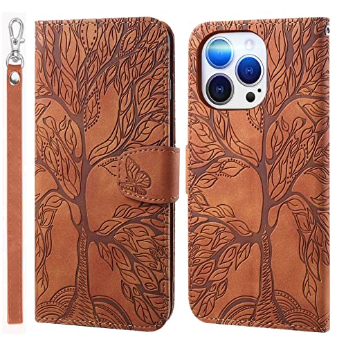 LEINOTWANCH Handyhülle für iPhone 11 Pro (5.8 Inch) Hülle Lebensbaum Schmetterling Leder Magnetic Closure Etui Klapphülle Wallet Handytasche Anti-Diebstahl Flip Cover Handyhülle,Braun von LEINOTWANCH