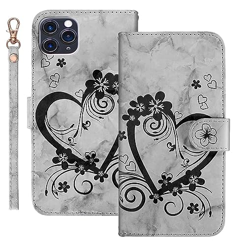 LEINOTWANCH Handyhülle für iPhone 11 Pro Hülle Liebe/Kirschblüten Leder Magnetic Closure Etui Klapphülle Wallet Handytasche Anti-Diebstahl Flip Cover Handyhülle,Schwarz von LEINOTWANCH