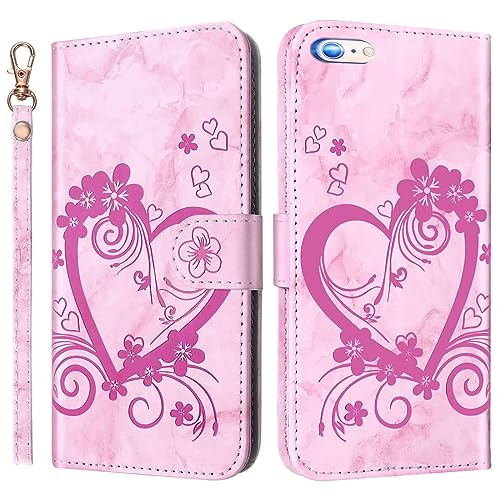 LEINOTWANCH Handyhülle für iPhone 6 Plus/iPhone 6s Plus Hülle Liebe/Kirschblüten Leder Magnetic Closure Etui Klapphülle Wallet Handytasche Anti-Diebstahl Flip Cover Handyhülle,Rosa von LEINOTWANCH