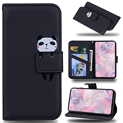 LEINUO Handyhülle für Samsung Galaxy A32 5G (6.5") PU-Leder Brieftasche Hülle mit Magnetischer Klapphülle [Kreditkartenfächer] [Mit Ständer] 3D-Cartoon-Muster,Schwarz Panda von LEINUO
