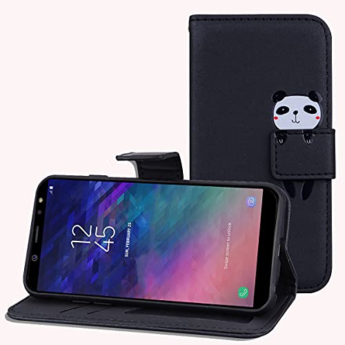 LEINUO Handyhülle für Samsung Galaxy A6 (2018) (5.6") PU-Leder Brieftasche Hülle mit Magnetischer Klapphülle [Kreditkartenfächer] [Mit Ständer] 3D-Cartoon-Muster,Schwarz Panda von LEINUO