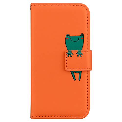 LEINUO Handyhülle für Samsung Galaxy A71 (6.7") PU-Leder Brieftasche Hülle mit Magnetischer Klapphülle [Kreditkartenfächer] [Mit Ständer] 3D-Cartoon-Muster,Orange Frosch von LEINUO