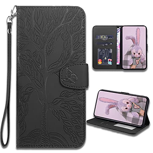 LEINUO Handyhülle für Samsung Galaxy S21 5G (6.2") Baum des Lebens Designmuster Handyhülle für Hülle Klapphülle Leder Schutzhülle Handytasche für Hülle Tasche,Schwarz von LEINUO